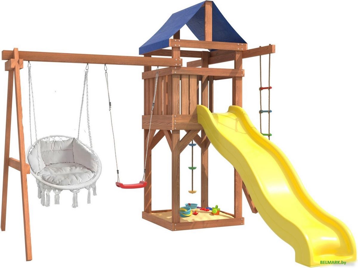 Игровой комплекс National Tree Company Качели лодочка и подвесное кресло с подушкой IgroWoods ДП-10 - фото