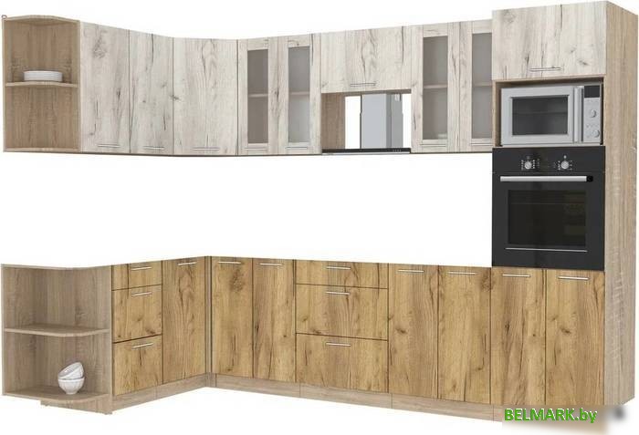 Готовая кухня Интерлиния Мила 1.68x3.0 левая без столешницы (дуб белый/дуб золотой) - фото