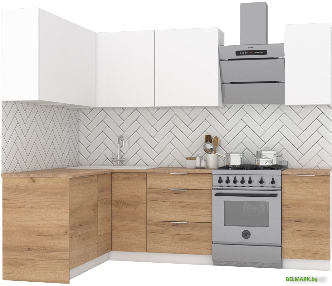 Готовая кухня Интермебель Микс Топ-24 1.9x1.52м левая (белый премиум/дуб крафт золотой/венато) - фото