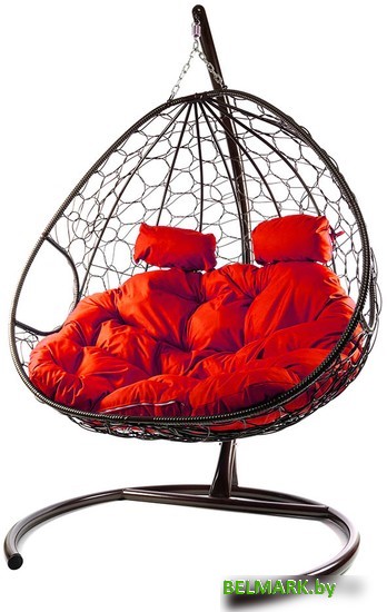 Подвесное кресло M-Group Для двоих 11450206 (коричневый ротанг/красная подушка) - фото