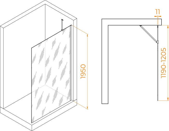 Душевая стенка RGW WA-102Gb 351010212-16 120 (золото brush/прозрачное стекло) - фото2