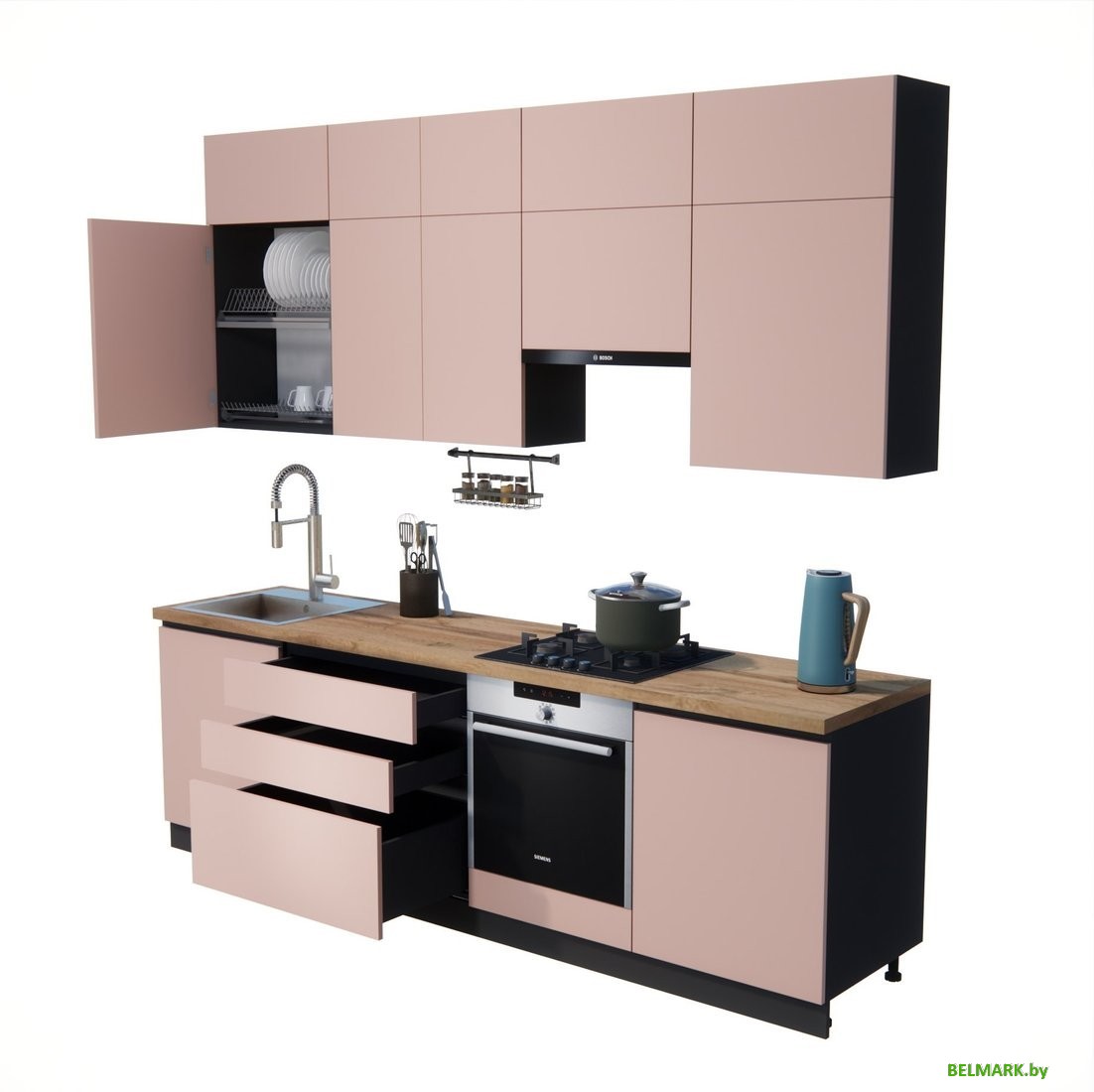 Готовая кухня ВерсоМебель Эко Премиум 2.6 (пудровый/ст. дуб вотан) - фото2