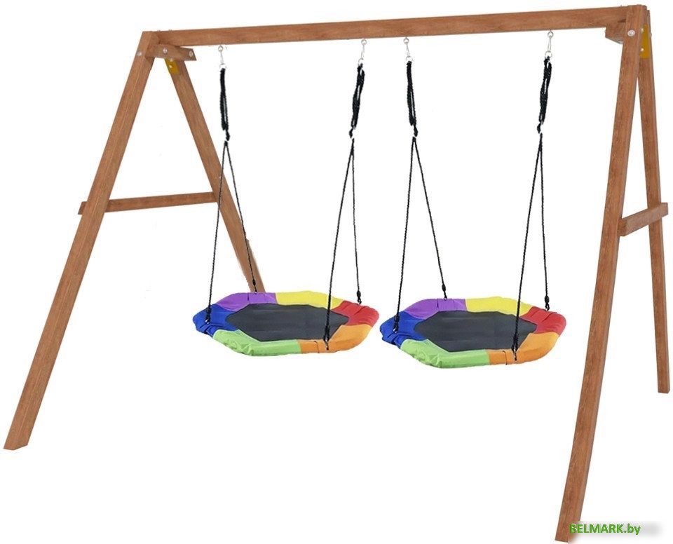 Стационарные качели Капризун Деревянные с двумя гнездами Гексагон Р911-79 - фото