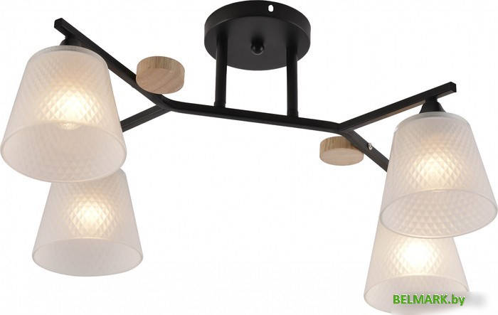 Люстра средней высоты Mirastyle MH-1502/4 BK+WOOD - фото