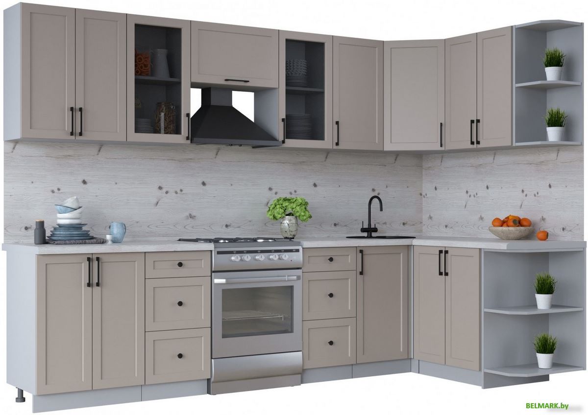 Готовая кухня Интерлиния Тренд 1.5x3.0 правая (луна/луна/бискайская сосна) - фото