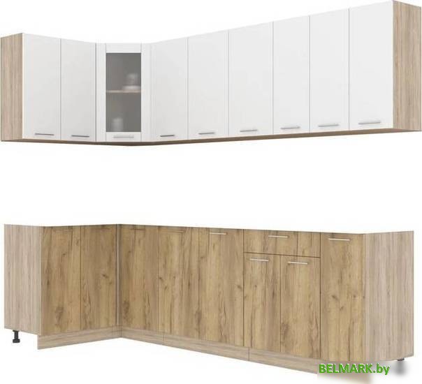 Готовая кухня Интерлиния Мила 12x27 без столешницы (белый платинум/дуб золотой) - фото