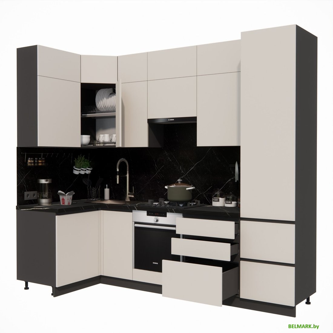 Готовая кухня ВерсоМебель Эко Премиум 1.2x2.7 левая (кашемир/ст. тунис) - фото2