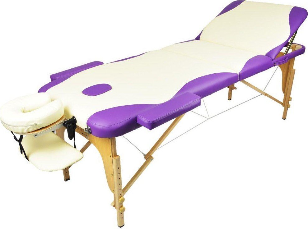 Массажный стол Atlas Sport 70 см складной 3-с деревянный (кремово-фиолетовый) - фото