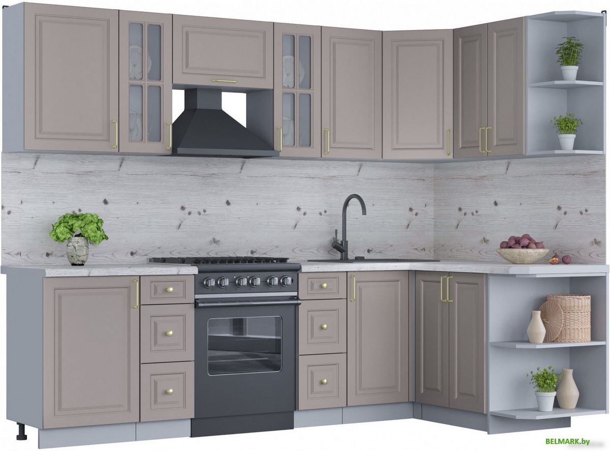 Готовая кухня Интерлиния Мила Шато 1.5x2.7 правая (луна/луна/бискайская сосна) - фото