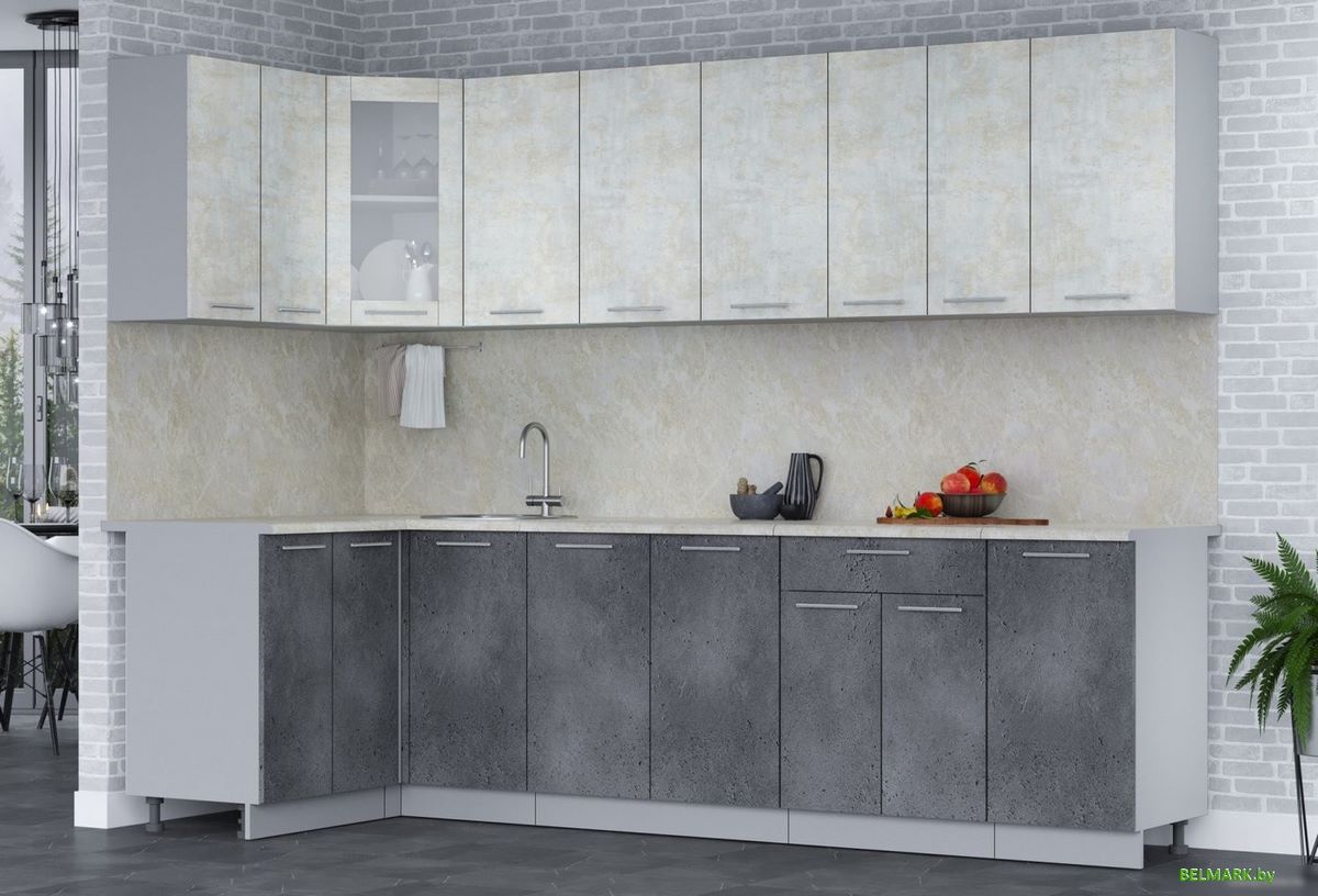 Готовая кухня Интерлиния Мила 12x28 (бетон лайт/бетон портленд/опал светлый) - фото2