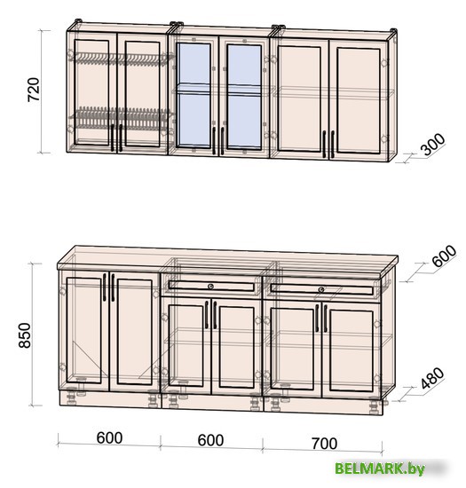 Готовая кухня Интерлиния Тренд 1.9А (океан/океан/дуб бунратти) - фото2