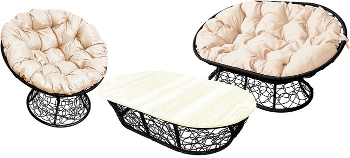Набор садовой мебели M-Group Мамасан, Папасан и стол 12140401 (черный ротанг/бежевая подушка) - фото