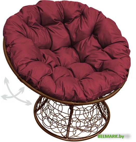Кресло M-Group Папасан пружинка 12050202 (коричневый ротанг/бордовая подушка) - фото