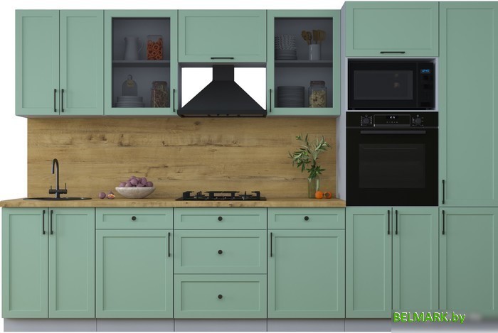 Готовая кухня Интерлиния Тренд 3.2В (мята/мята/дуб бунратти) - фото