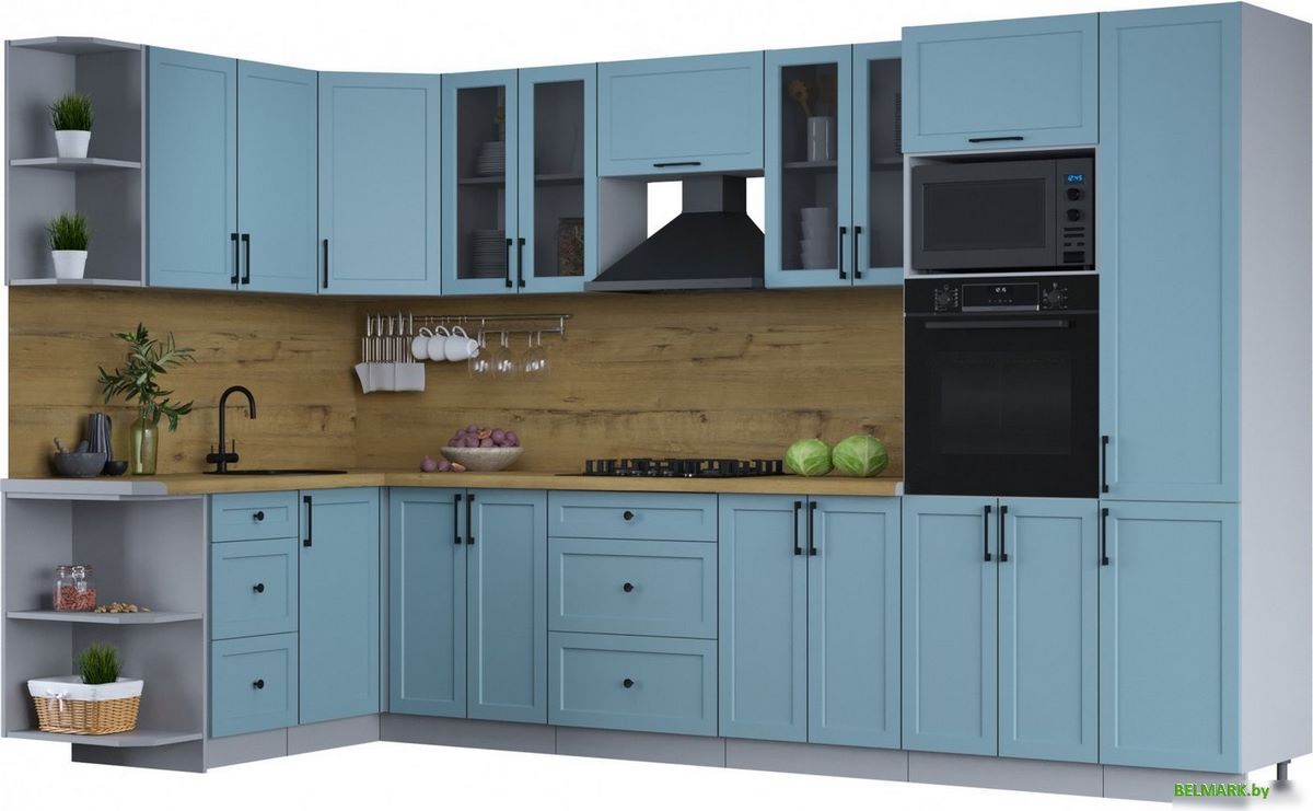 Готовая кухня Интерлиния Тренд 1.68x3.4 ВТ левая (океан/океан/дуб бунратти) - фото