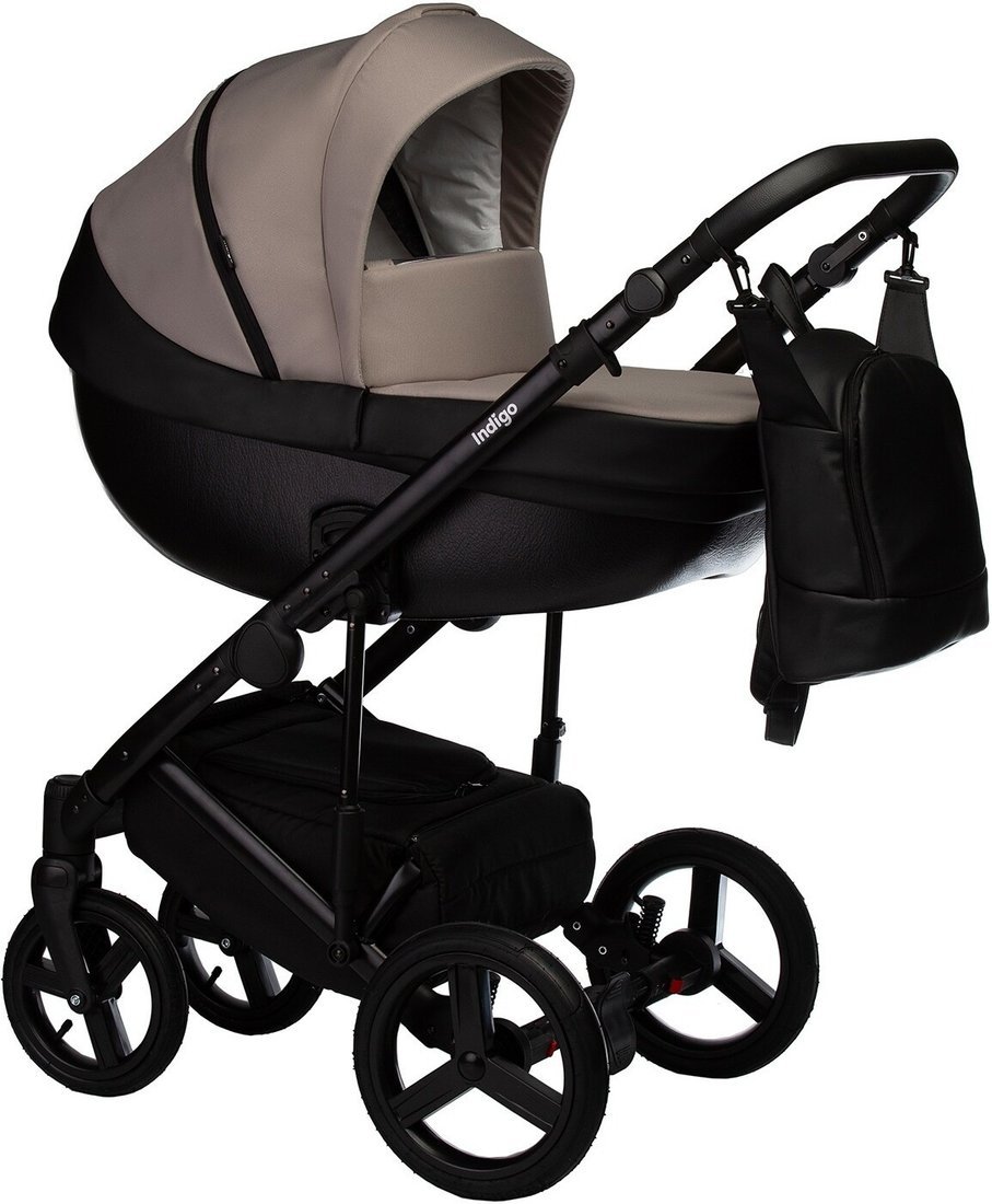 Универсальная коляска Indigo Tour Eco (2 в 1, te 09/черная кожа+серо-бежевый) - фото