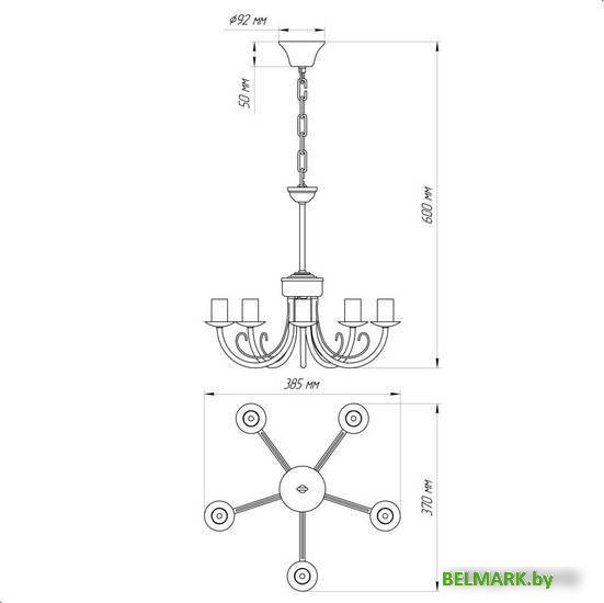 Люстра средней высоты Элетех Рустика 253 НСБ 01-5х60-123 Е14 1005404273 (черный матовый/золото) - фото2