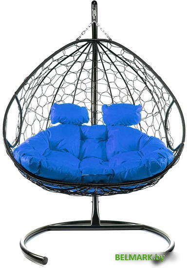 Подвесное кресло M-Group Для двоих 11450410 (черный ротанг/синяя подушка) - фото