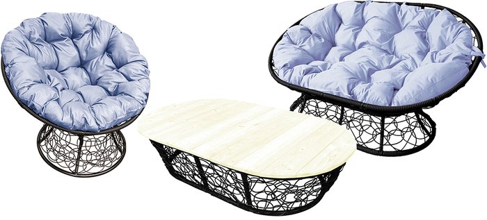 Набор садовой мебели M-Group Мамасан, Папасан и стол 12140409 (черный ротанг/серая подушка) - фото