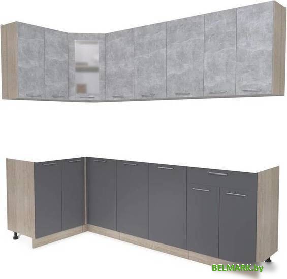 Готовая кухня Интерлиния Мила 12x24 без столешницы (бетон/антрацит) - фото