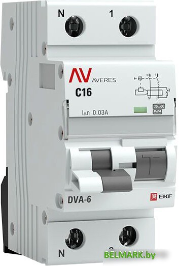 Дифференциальный автомат EKF Averes DVA-6 2P 16А 30мА (C) 6кА тип A rcbo6-1pn-16C-30-a-av - фото
