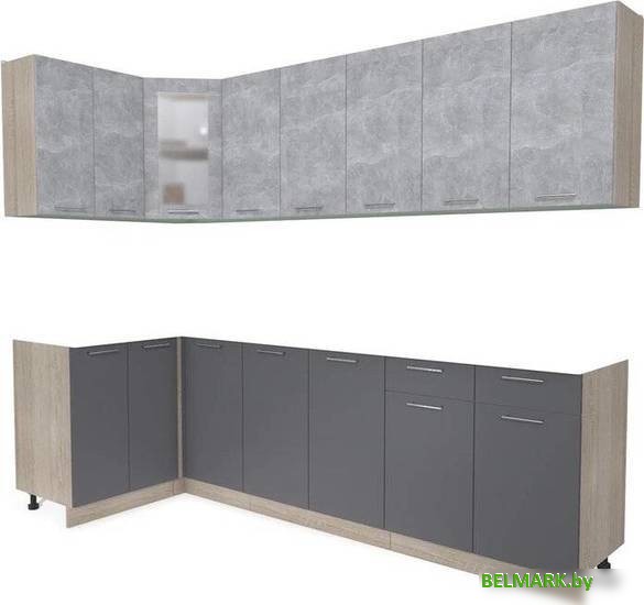 Готовая кухня Интерлиния Мила 12x26 без столешницы (бетон/антрацит) - фото