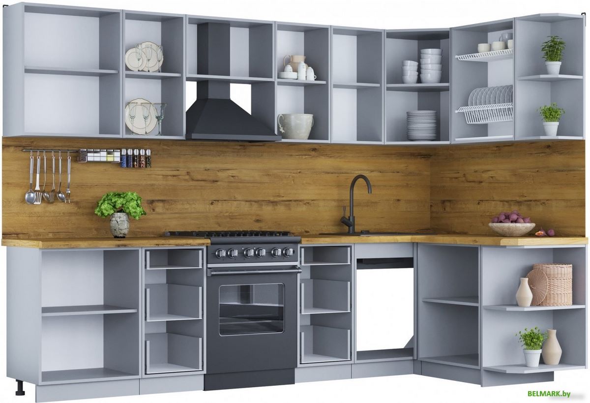 Готовая кухня Интерлиния Мила Шато 1.5x3.0 правая (мята/мята/дуб бунратти) - фото2