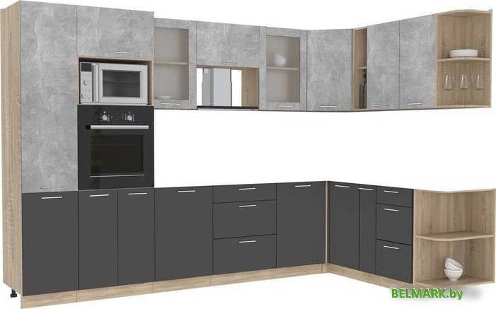 Готовая кухня Интерлиния Мила 1.88x3.2 правая без столешницы (бетон/антрацит) - фото