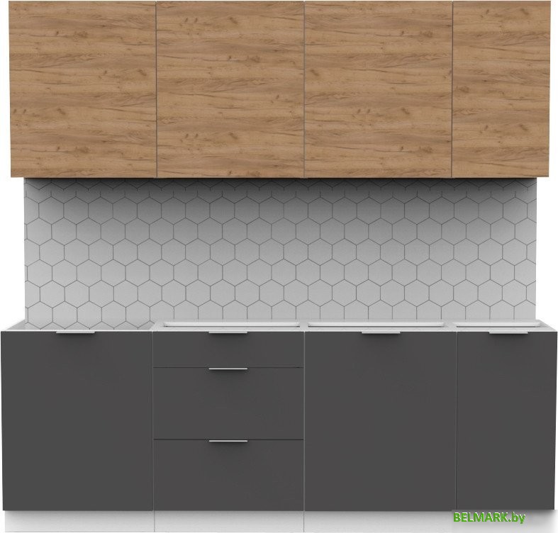 Готовая кухня Интермебель Микс Топ-7 2.2м без столешницы (дуб крафт золотой/графит серый) - фото