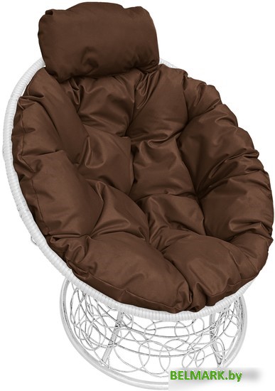 Кресло M-Group Папасан мини 12070105 (белый ротанг/коричневая подушка) - фото