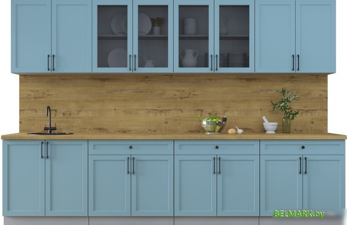 Готовая кухня Интерлиния Тренд 3.2А (океан/океан/дуб бунратти) - фото