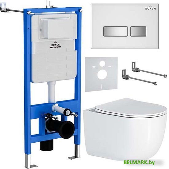 Унитаз подвесной Roxen Vortex Tornado в комплекте с инсталляцией StounFix Dual Fresh 6 в 1 964605 (кнопка: белое стекло) - фото