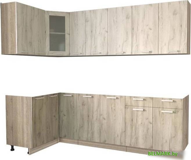 Готовая кухня Интерлиния Мила 12x25 без столешницы (дуб белый/дуб серый) - фото