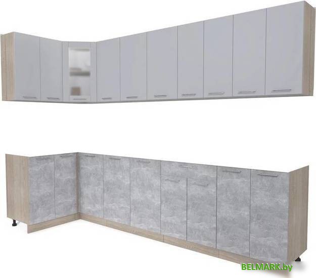 Готовая кухня Интерлиния Мила 12x30 без столешницы (серебристый/бетон) - фото
