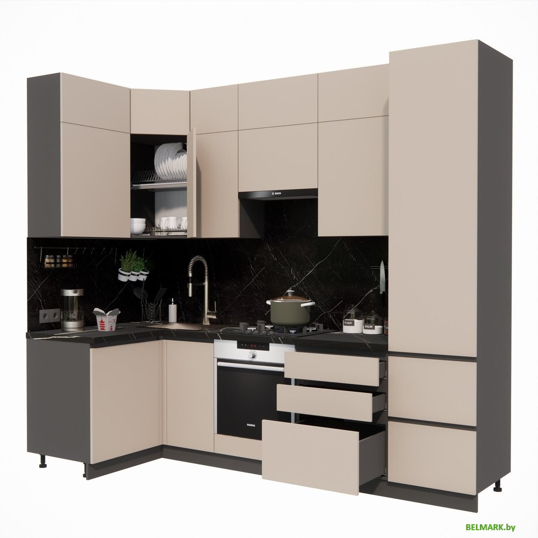 Готовая кухня ВерсоМебель Эко Премиум 1.2x2.7 левая (глиняный серый/ст. тунис) - фото2