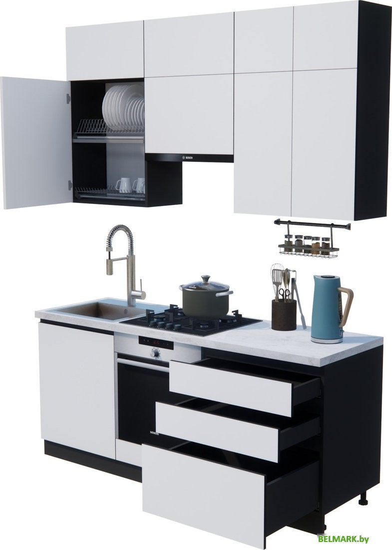 Готовая кухня ВерсоМебель Эко Премиум 1.9 (белый фасадный/ст. мрамор лацио) - фото2