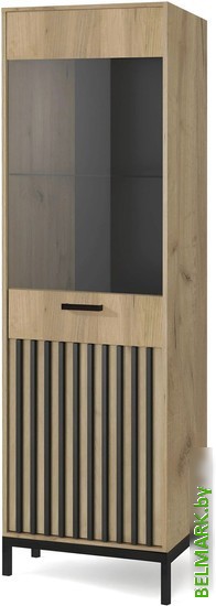 Шкаф-витрина Halmar Lamino W-1 (дуб крафт/черный) - фото