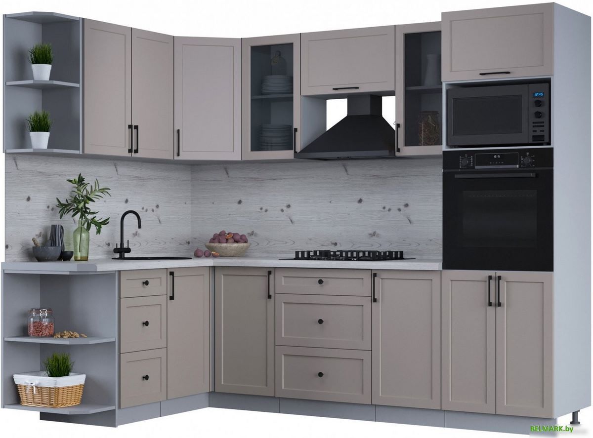 Готовая кухня Интерлиния Тренд 1.68x2.6 ВТ левая (луна/луна/бискайская сосна) - фото