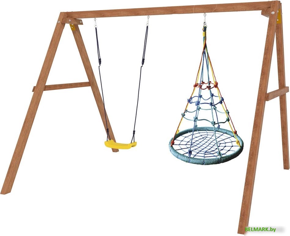 Стационарные качели Капризун Деревянные с гнездом с паутинкой Р911-36 - фото