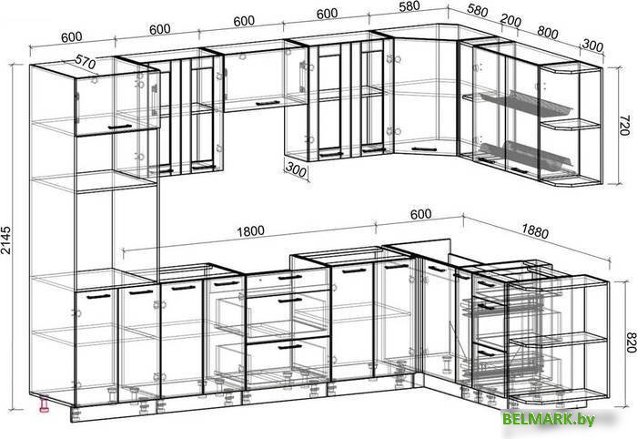 Готовая кухня Интерлиния Мила 1.88x3.0 правая без столешницы (белый платинум/дуб золотой) - фото2