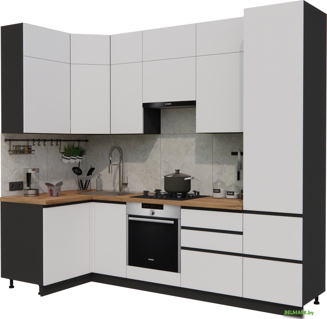 Готовая кухня ВерсоМебель Эко Премиум 1.2x2.7 левая (белый фасадный/ст. дуб вотан) - фото