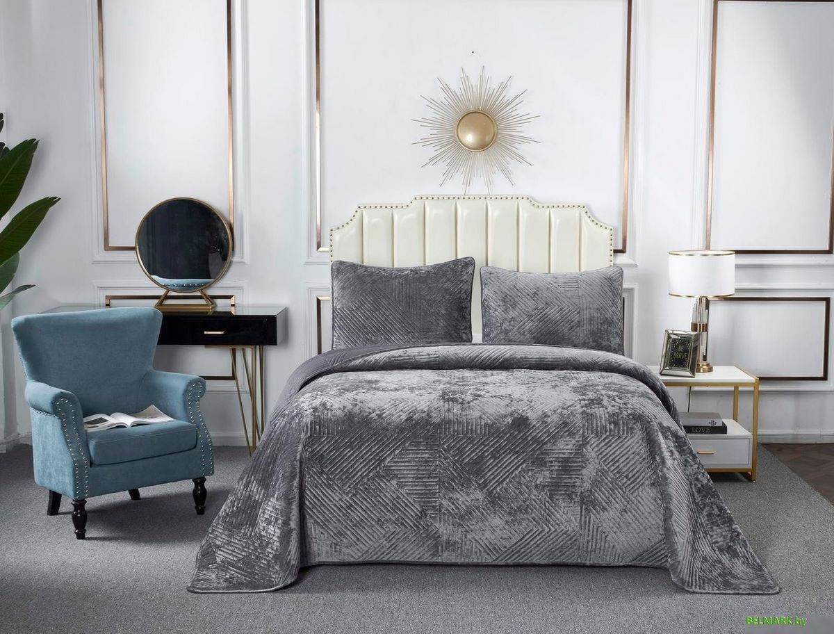 Набор текстиля для спальни Sofi De MarkO Патрисия 160x220 Пок-П-160x220с1 (серый 1) - фото2