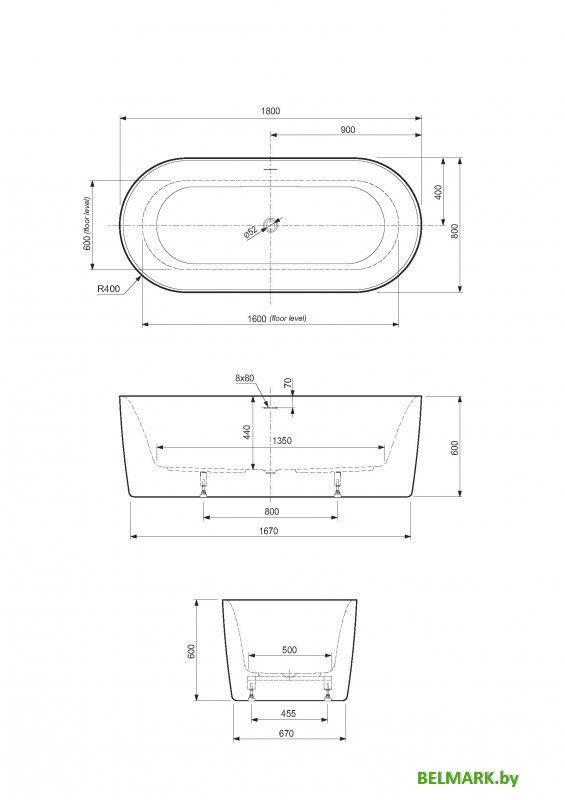 Ванна Cezares Metauro INT Central-180-80-60-W-MATT - фото2