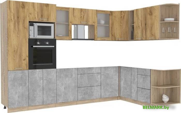 Готовая кухня Интерлиния Мила 1.88x3.2 правая без столешницы (дуб золотой/бетон) - фото