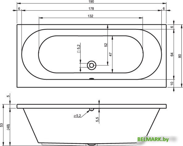 Ванна Riho Carolina 190x80 BB55005 (с ножками и экраном) - фото2
