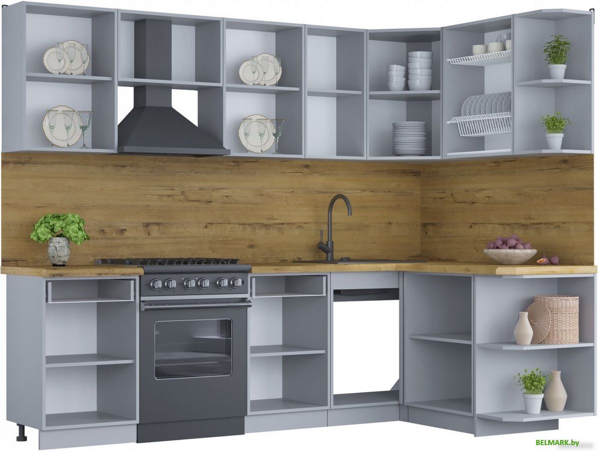 Готовая кухня Интерлиния Мила Шато 1.5x2.6 правая (луна/луна/бискайская сосна) - фото2
