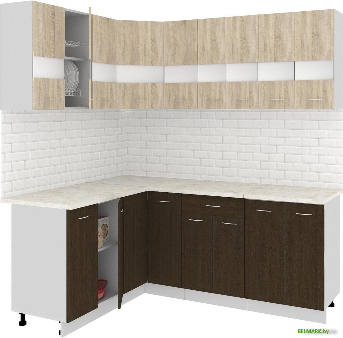 Готовая кухня Кортекс-мебель Корнелия Экстра 1.5x2.1м (дуб сонома/венге/марсель) - фото