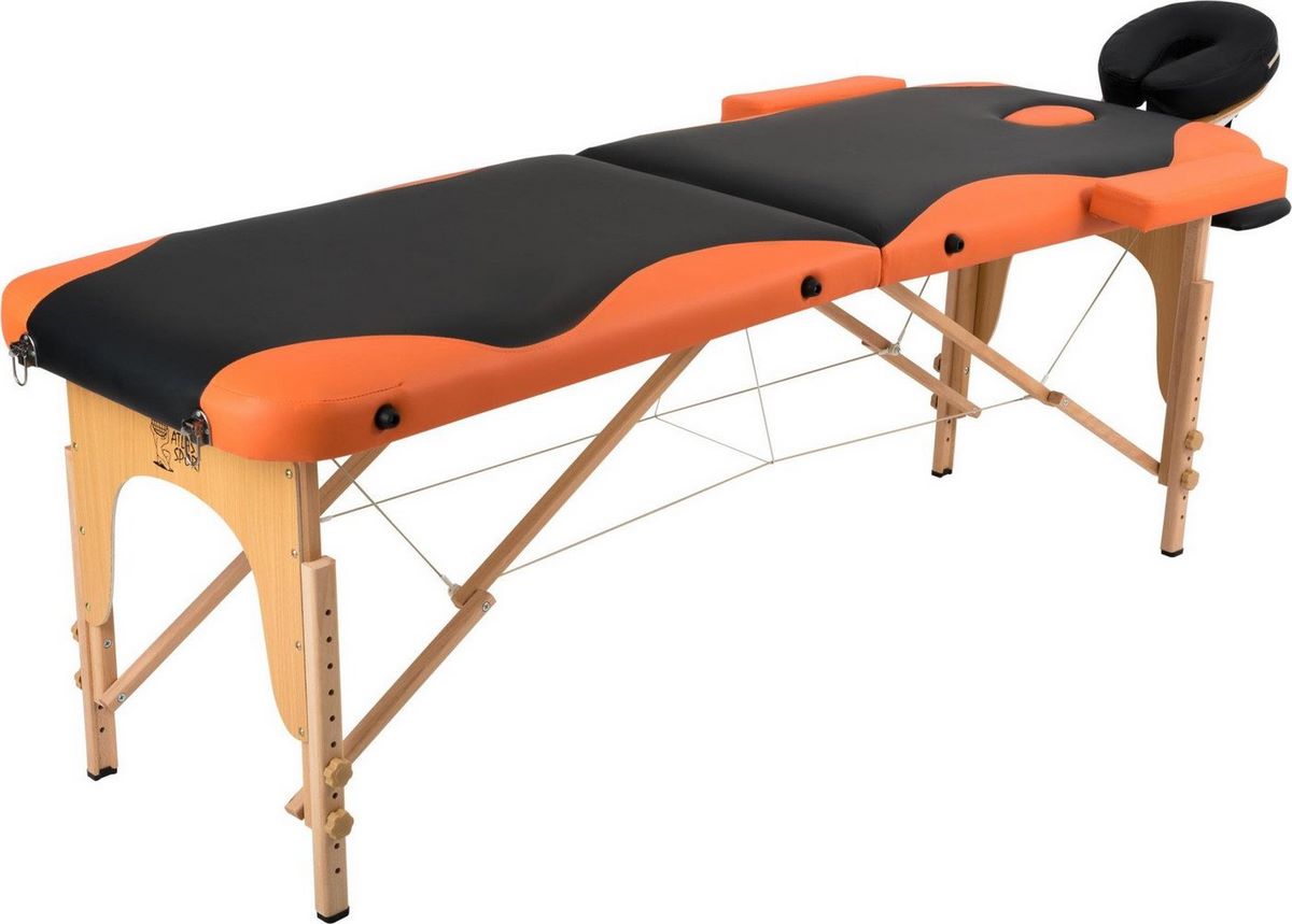 Массажный стол Atlas Sport складной 2-с 60 см деревянный (черно-оранжевый) - фото