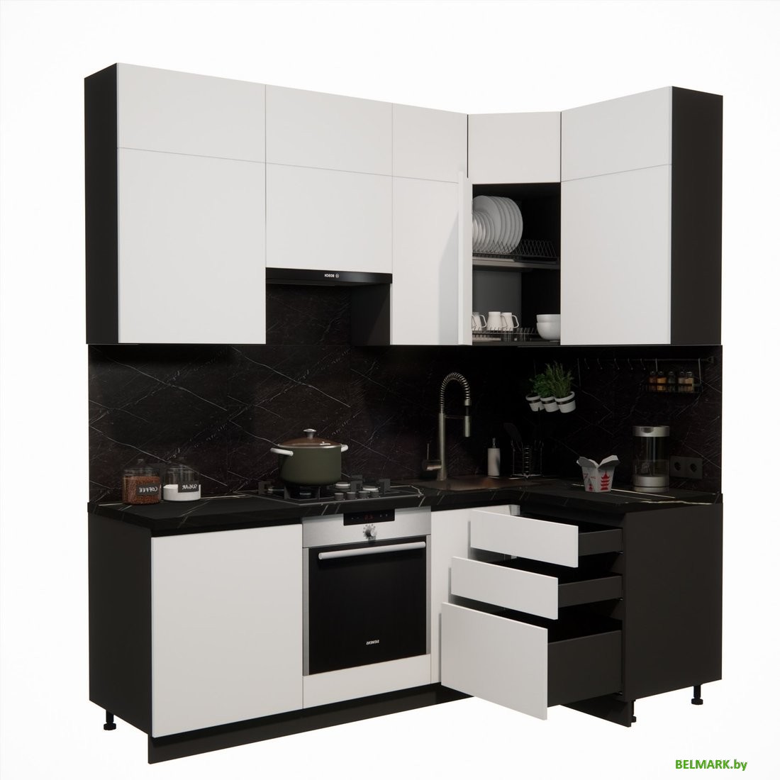 Готовая кухня ВерсоМебель Эко Премиум 1.2x2.2 правая (белый фасадный/ст. тунис) - фото2