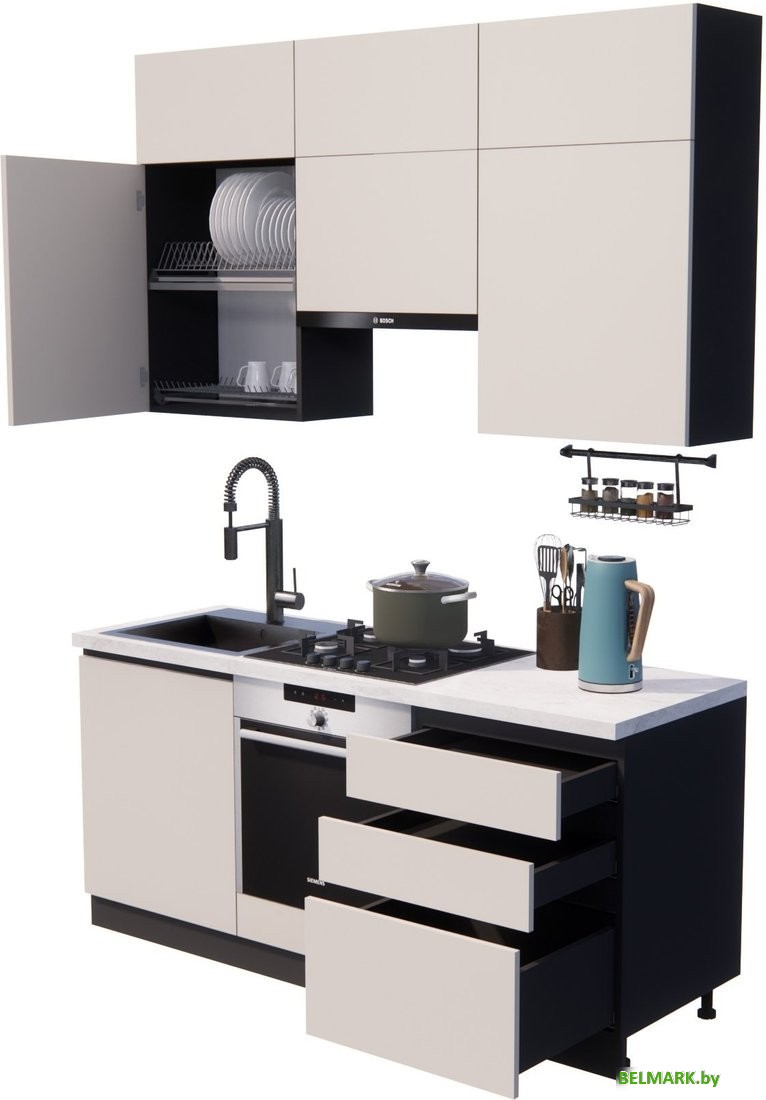 Готовая кухня ВерсоМебель Эко Премиум 1.8 (кашемир/ст. мрамор лацио) - фото2